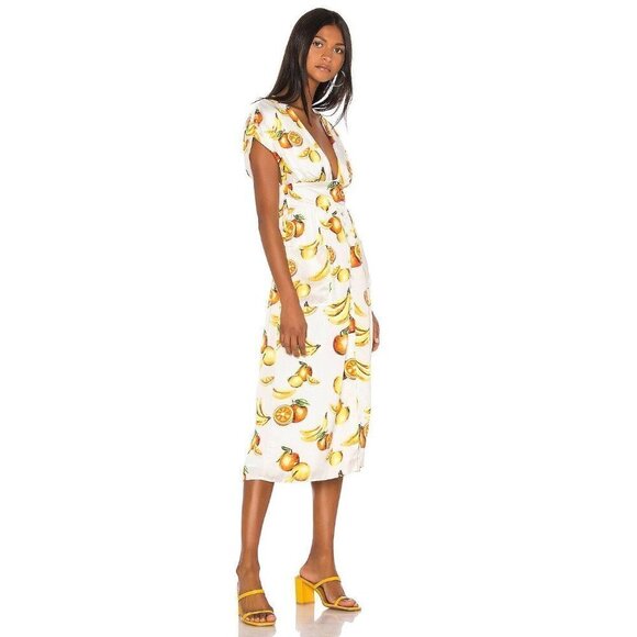 Song of Style Sia Midi Dress in White Fruit Small New Womens Satin Cocktail - Picture 4 of 15